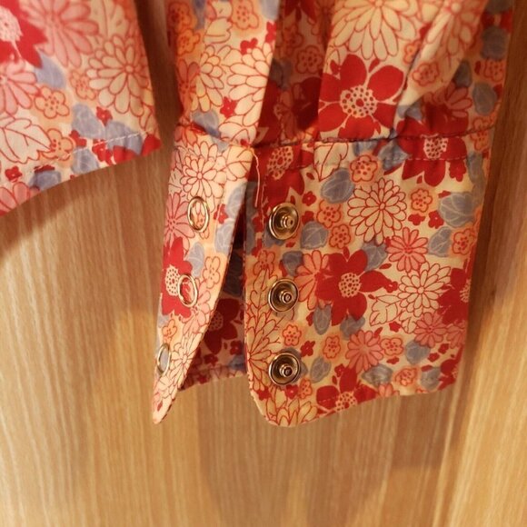 Express Womens Pink Floral Retro Long Sleeve Snap Down Shirt 5-6 - Picture 4 of 6